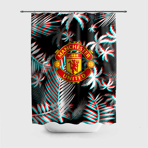 Шторка для ванной Манчестер Юнайтед тропики глитч / 3D-принт – фото 1