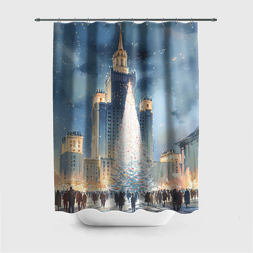 Шторка для ванной Новый год в Москве / 3D-принт – фото 1