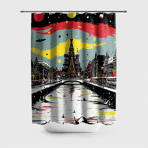 Шторка для ванной Праздничная новогодняя Москва / 3D-принт – фото 1