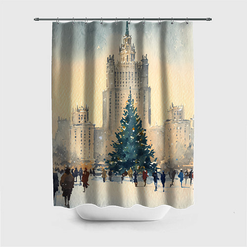 Шторка для ванной Москва новогодняя елка / 3D-принт – фото 1