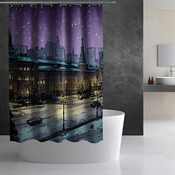 Шторка для душа Ночь в новогодней Москве, цвет: 3D-принт — фото 2