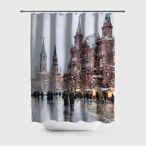 Шторка для ванной Московский новогодний день / 3D-принт – фото 1