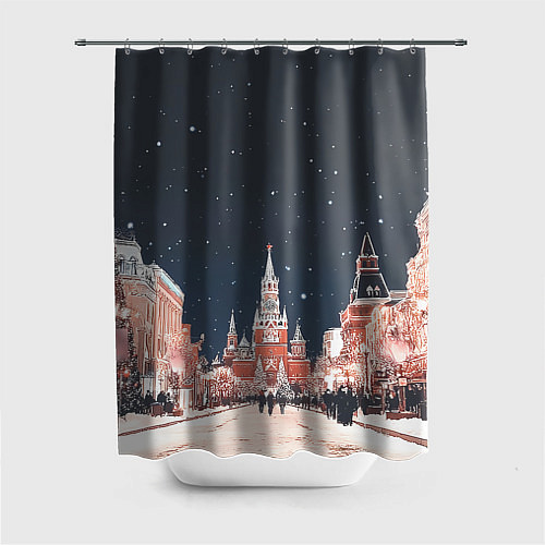 Шторка для ванной Праздничная ночь в Москве / 3D-принт – фото 1