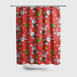 Шторка для душа Новогодний паттерн с зайчиком, цвет: 3D-принт