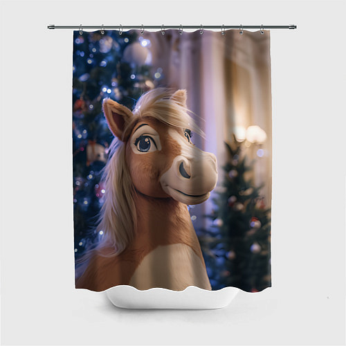 Шторка для ванной Плюшевая новогодняя лошадь / 3D-принт – фото 1