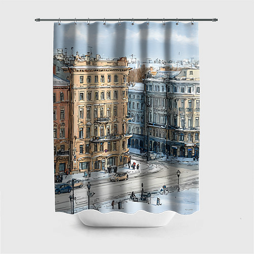 Шторка для ванной Зимняя улица Питера / 3D-принт – фото 1