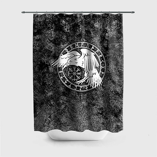 Шторка для ванной Ворон в круге рун и компас вегвизир / 3D-принт – фото 1