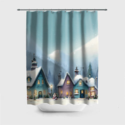 Шторка для ванной Новогодние дома