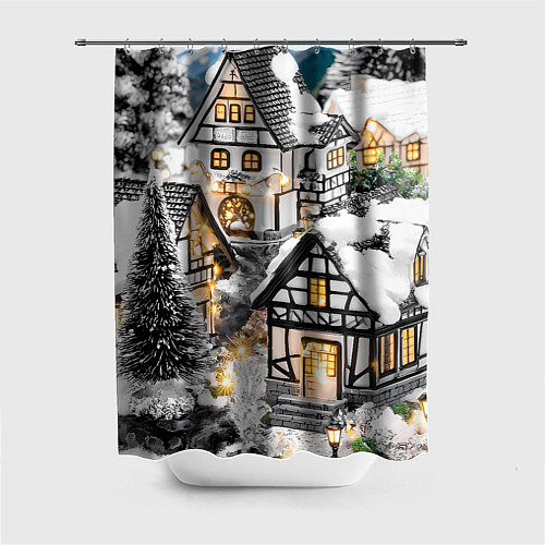 Шторка для ванной Объемные новогодние дома / 3D-принт – фото 1