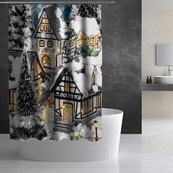 Шторка для душа Объемные новогодние дома, цвет: 3D-принт — фото 2