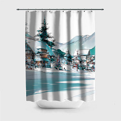 Шторка для ванной Дома и елки - Новый год