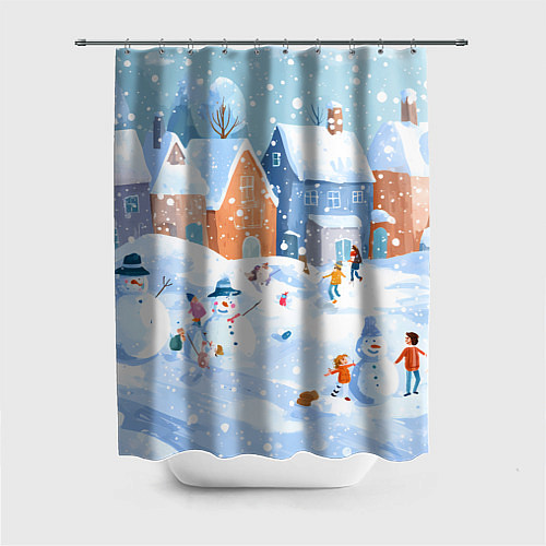 Шторка для ванной Предновогодний день во дворе / 3D-принт – фото 1