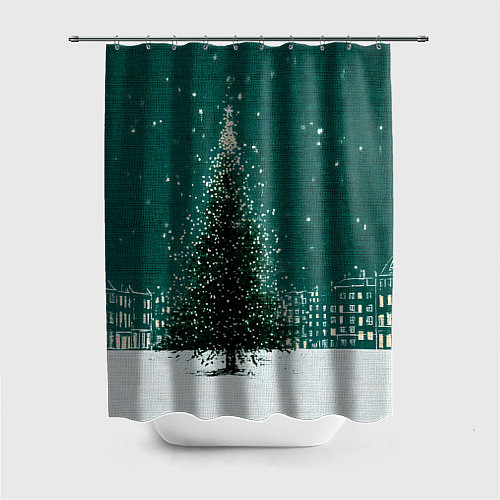 Шторка для ванной Новый год в зеленом стиле / 3D-принт – фото 1