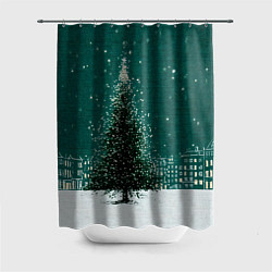 Шторка для ванной Новый год в зеленом стиле