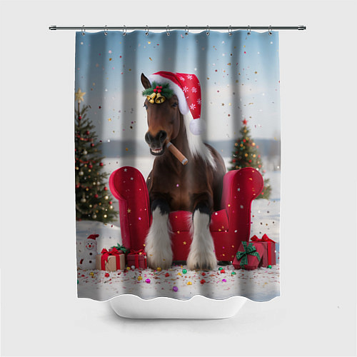Шторка для ванной Новогодний конь / 3D-принт – фото 1