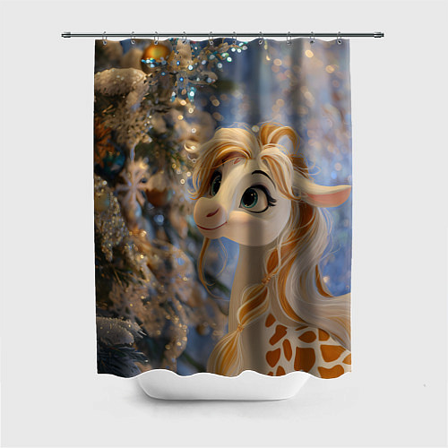 Шторка для ванной Новогодняя лошадка в крапинку / 3D-принт – фото 1