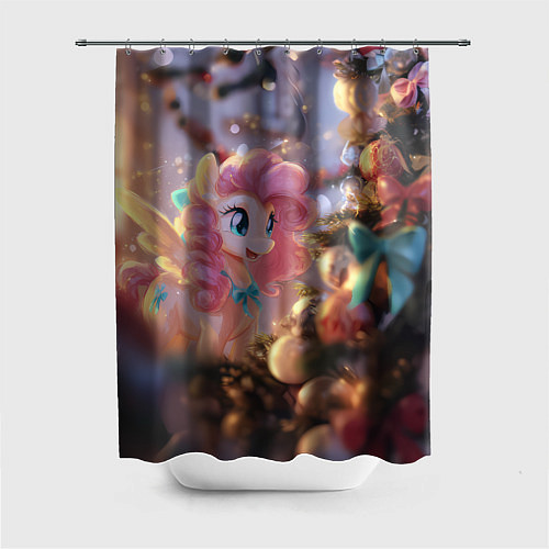 Шторка для ванной Милая новогодняя лошадка с крыльями / 3D-принт – фото 1