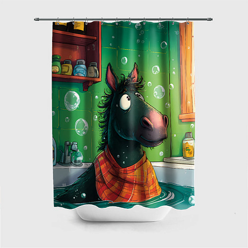 Шторка для ванной Лошадь моется в ванной / 3D-принт – фото 1