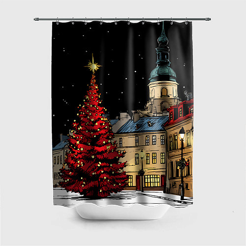 Шторка для ванной Красная новогодняя елка / 3D-принт – фото 1