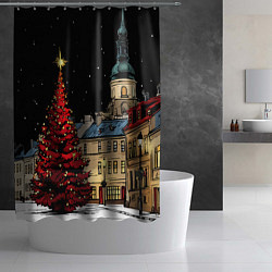 Шторка для душа Красная новогодняя елка, цвет: 3D-принт — фото 2