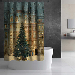 Шторка для душа Новогодний старый город, цвет: 3D-принт — фото 2