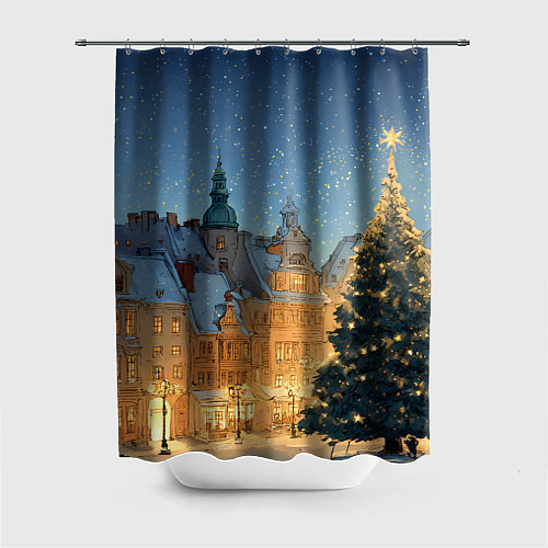 Шторка для ванной Новый год в старом городе / 3D-принт – фото 1