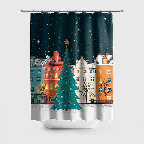 Шторка для ванной Новогодняя ночь в городе / 3D-принт – фото 1