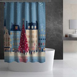 Шторка для душа Новогоднее гуляние у красной елки, цвет: 3D-принт — фото 2