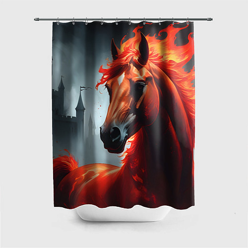 Шторка для ванной Огненная лошадь на сером / 3D-принт – фото 1
