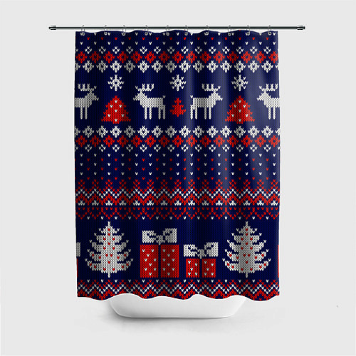 Шторка для ванной Новогодний вязаный паттерн / 3D-принт – фото 1