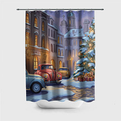 Шторка для ванной Новогодний снежный двор