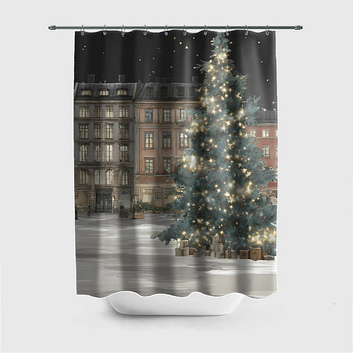 Шторка для ванной Елка во дворе / 3D-принт – фото 1