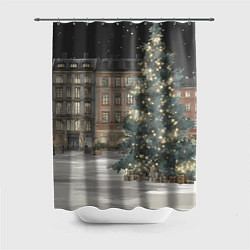 Шторка для душа Елка во дворе, цвет: 3D-принт