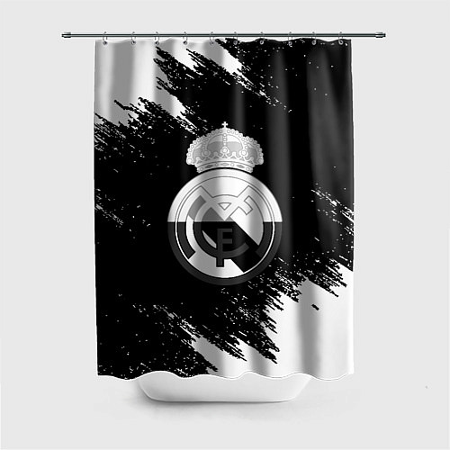 Шторка для ванной Реал Мадрид черно белые краски / 3D-принт – фото 1