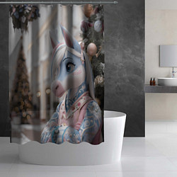 Шторка для душа Новогодняя лошадка у елки, цвет: 3D-принт — фото 2