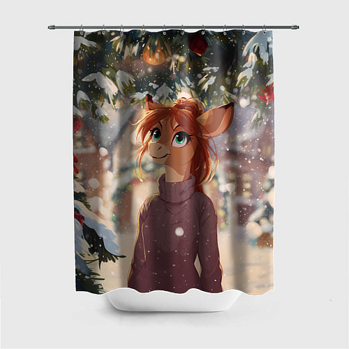 Шторка для ванной Новогодняя аниме лошадка / 3D-принт – фото 1