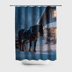 Шторка для ванной Лошадь у избы