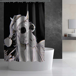 Шторка для душа Новогодняя лошадь в круглых очках, цвет: 3D-принт — фото 2