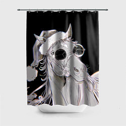 Шторка для душа Новогодняя лошадь в круглых очках, цвет: 3D-принт