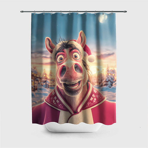 Шторка для ванной Счастливая новогодняя лошадь / 3D-принт – фото 1