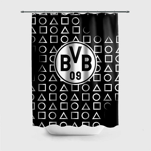 Шторка для ванной Borussia геометрия черно белая / 3D-принт – фото 1