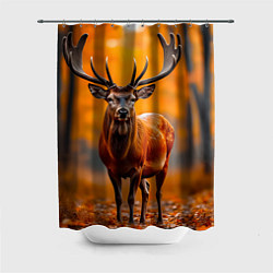 Шторка для ванной Осенний лес с оленем