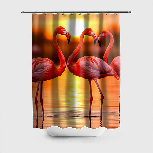 Шторка для ванной Розовый закат с фламинго / 3D-принт – фото 1