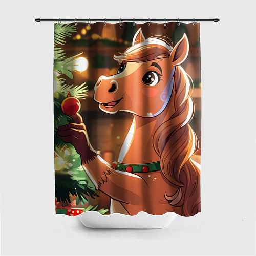 Шторка для ванной Лошадка наряжает елку / 3D-принт – фото 1