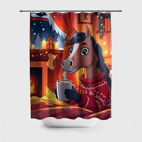 Шторка для ванной Лошадка зимним вечером / 3D-принт – фото 1