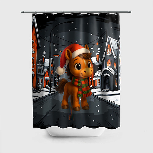 Шторка для ванной Новогодняя лошадка 2026 год / 3D-принт – фото 1