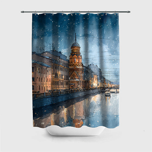Шторка для ванной Санкт-Петербург зимний город / 3D-принт – фото 1