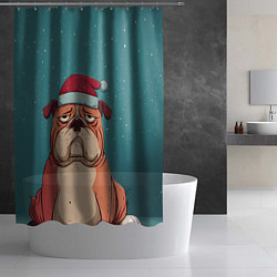Шторка для душа Новогодний недовольный бульдог, цвет: 3D-принт — фото 2