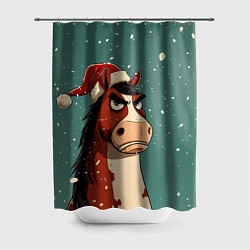 Шторка для ванной Новогодняя лошадь на фоне снегопада