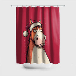 Шторка для ванной Комичная новогодняя лошадь
